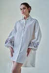 Saaksha & Kinni_White Poplin Hand Embroidered Mirror Collar Elsa Sleeve Oversized Shirt _Online_at_Aza_Fashions