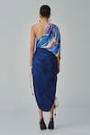 Shop_Saaksha & Kinni_Blue Cotton Silk Printed Ikat One Shoulder Mira Dress _at_Aza_Fashions