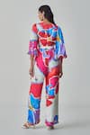 Shop_Saaksha & Kinni_Pink Habutai Printed Ikat V Neck Jenny Jumpsuit With Belt _at_Aza_Fashions