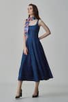 Buy_Saaksha & Kinni_Blue Denim Thread Square Neck Emily Flared Midi Dress _Online_at_Aza_Fashions