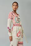 Saaksha & Kinni_Ivory Habutai Printed Paisley Lapel Collar Malaika Jacket_Online_at_Aza_Fashions