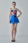 Buy_Saaksha & Kinni_Blue Chiffon Printed Floral Square Neck Erin Short Dress _at_Aza_Fashions