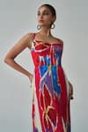 Saaksha & Kinni_Pink Chiffon Printed Ikat Sweetheart Kiara Maxi Dress _Online_at_Aza_Fashions