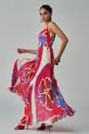 Buy_Saaksha & Kinni_Pink Chiffon Printed Ikat Sweetheart Kiara Maxi Dress _Online_at_Aza_Fashions