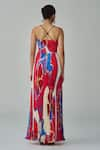 Shop_Saaksha & Kinni_Pink Chiffon Printed Ikat Sweetheart Kiara Maxi Dress _at_Aza_Fashions