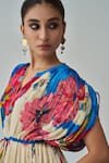 Saaksha & Kinni_Ivory Cotton Silk Printed Floral Notched Monica Top _Online_at_Aza_Fashions