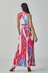 Shop_Saaksha & Kinni_Pink Chiffon Printed Ikat Halter Jewel Maxi Dress _at_Aza_Fashions