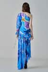 Shop_Saaksha & Kinni_Blue Satin Printed Ikat One Shoulder Alison Asymmetric Dress _at_Aza_Fashions