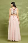 Shop_Vyasa by Urvi_Pink Organza Hand Embroidered Floral Sweetheart Blouse And Skirt Set_at_Aza_Fashions