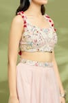 Vyasa by Urvi_Pink Organza Hand Embroidered Floral Sweetheart Blouse And Skirt Set_at_Aza_Fashions