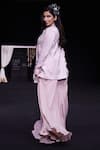 Shop_Sejal Kamdar_Pink Natural Crepe Embroidered Ajrakh Floral Jacket And Flared Pant Set _at_Aza_Fashions