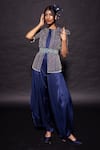 Sejal Kamdar_Blue German Satin Embellished Ajrakh Jumpsuit Cowl With Embroidered Jacket _Online_at_Aza_Fashions