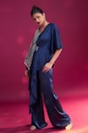 Shop_Sejal Kamdar_Blue German Satin Embellished Ajrakh V Neck Embroidered Flap Jumpsuit _Online_at_Aza_Fashions