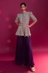 Buy_Sejal Kamdar_Purple Georgette Embroidered Cut-pipe Ajrakh Peplum Top And Sharara Set _Online_at_Aza_Fashions