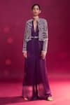 Buy_Sejal Kamdar_Purple German Satin Embroidered With Ajrakh Striped Cape Jacket _Online_at_Aza_Fashions
