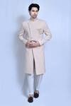 Buy_Aryavir Malhotra_Beige Lycra Embroidered Collar Plain Sherwani With Pant_at_Aza_Fashions