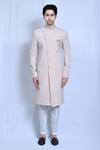 Buy_Aryavir Malhotra_Beige Lycra Embroidered Collar Plain Sherwani With Pant_Online_at_Aza_Fashions