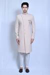 Buy_Aryavir Malhotra_Beige Lycra Embroidered Collar Plain Sherwani With Pant _Online_at_Aza_Fashions