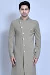 Buy_Aryavir Malhotra_Green Lycra Embroidered Collar Solid Sherwani With Pant _Online_at_Aza_Fashions