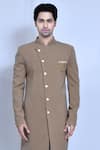 Buy_Aryavir Malhotra_Beige Lycra Hand Embroidered Collar Solid Sherwani With Pant_Online_at_Aza_Fashions