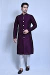 Buy_Arihant Rai Sinha_Purple Gingham Plain Kurta With Pant _at_Aza_Fashions