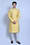 Buy_Aryavir Malhotra_Yellow Banglori Silk Plain Front Buttons Kurta With Pant _at_Aza_Fashions