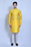 Buy_Aryavir Malhotra_Yellow Art Silk Fleur Damask Woven Kurta With Pant _Online_at_Aza_Fashions