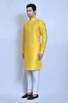 Aryavir Malhotra_Yellow Art Silk Fleur Damask Woven Kurta With Pant _at_Aza_Fashions