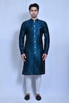 Buy_Aryavir Malhotra_Blue Art Silk Based Jacquard Embroidery Sequin Cosmic Kurta With Pant _Online_at_Aza_Fashions