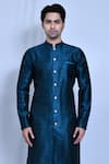 Shop_Aryavir Malhotra_Blue Art Silk Based Jacquard Embroidery Sequin Cosmic Kurta With Pant _Online_at_Aza_Fashions