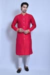 Buy_Aryavir Malhotra_Pink Art Silk Floral Vine Band Collar Kurta With Pant _at_Aza_Fashions