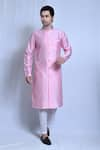 Buy_Aryavir Malhotra_Pink Art Silk Bloom Woven Band Collar Kurta With Pant _at_Aza_Fashions