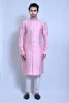 Buy_Aryavir Malhotra_Pink Art Silk Bloom Woven Band Collar Kurta With Pant _Online_at_Aza_Fashions