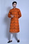 Buy_Aryavir Malhotra_Orange Cotton Jai Shree Ram Ayodhya Print Kurta With Pant _at_Aza_Fashions