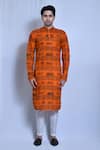 Buy_Aryavir Malhotra_Orange Cotton Jai Shree Ram Ayodhya Print Kurta With Pant _Online_at_Aza_Fashions