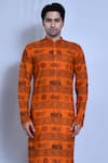 Shop_Aryavir Malhotra_Orange Cotton Jai Shree Ram Ayodhya Print Kurta With Pant _Online_at_Aza_Fashions