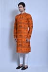 Aryavir Malhotra_Orange Cotton Jai Shree Ram Ayodhya Print Kurta With Pant _at_Aza_Fashions