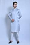 Buy_Aryavir Malhotra_Grey Raw Silk Plain Kurta With Pant_at_Aza_Fashions