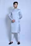 Buy_Aryavir Malhotra_Grey Raw Silk Plain Kurta With Pant _at_Aza_Fashions