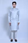 Buy_Aryavir Malhotra_Grey Raw Silk Plain Kurta With Pant_Online_at_Aza_Fashions