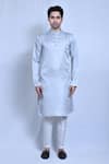 Buy_Aryavir Malhotra_Grey Raw Silk Plain Kurta With Pant _Online_at_Aza_Fashions