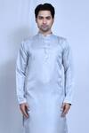 Shop_Aryavir Malhotra_Grey Raw Silk Plain Kurta With Pant_Online_at_Aza_Fashions