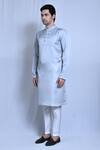 Aryavir Malhotra_Grey Raw Silk Plain Kurta With Pant _at_Aza_Fashions