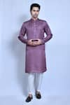 Buy_Aryavir Malhotra_Purple Raw Silk Plain Mandarin Collar Kurta Set _at_Aza_Fashions