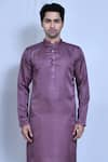 Buy_Aryavir Malhotra_Purple Raw Silk Plain Mandarin Collar Kurta Set _Online_at_Aza_Fashions