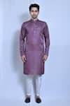 Shop_Aryavir Malhotra_Purple Raw Silk Plain Mandarin Collar Kurta Set _Online_at_Aza_Fashions