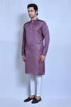 Buy_Aryavir Malhotra_Purple Raw Silk Plain Mandarin Collar Kurta Set 