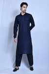 Buy_Aryavir Malhotra_Blue Cotton Linen Plain Kurta And Pathani Pant Set _at_Aza_Fashions