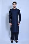 Buy_Aryavir Malhotra_Blue Cotton Linen Plain Kurta And Pathani Pant Set _Online_at_Aza_Fashions