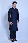 Aryavir Malhotra_Blue Cotton Linen Plain Kurta And Pathani Pant Set _at_Aza_Fashions